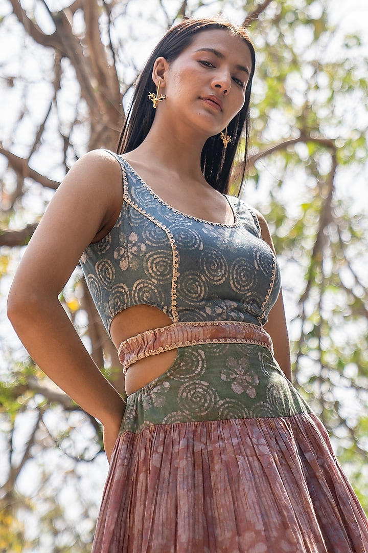 Multi-Colored Cotton Printed & Hand Embroidered Maxi Summer Dress by Raiman at Pernia's Pop Up Shop