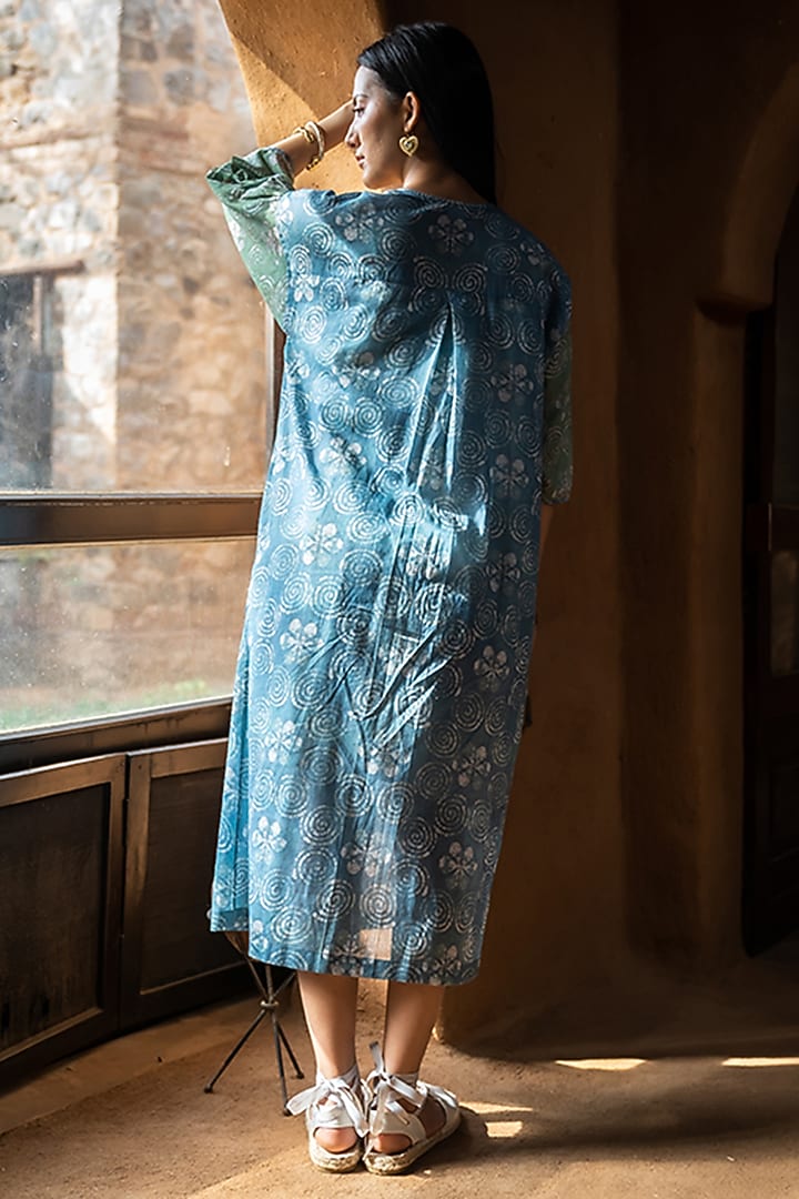 Blue Soft Mul Cotton Hand Embroidered Summer Shirt Dress by Raiman at Pernia's Pop Up Shop