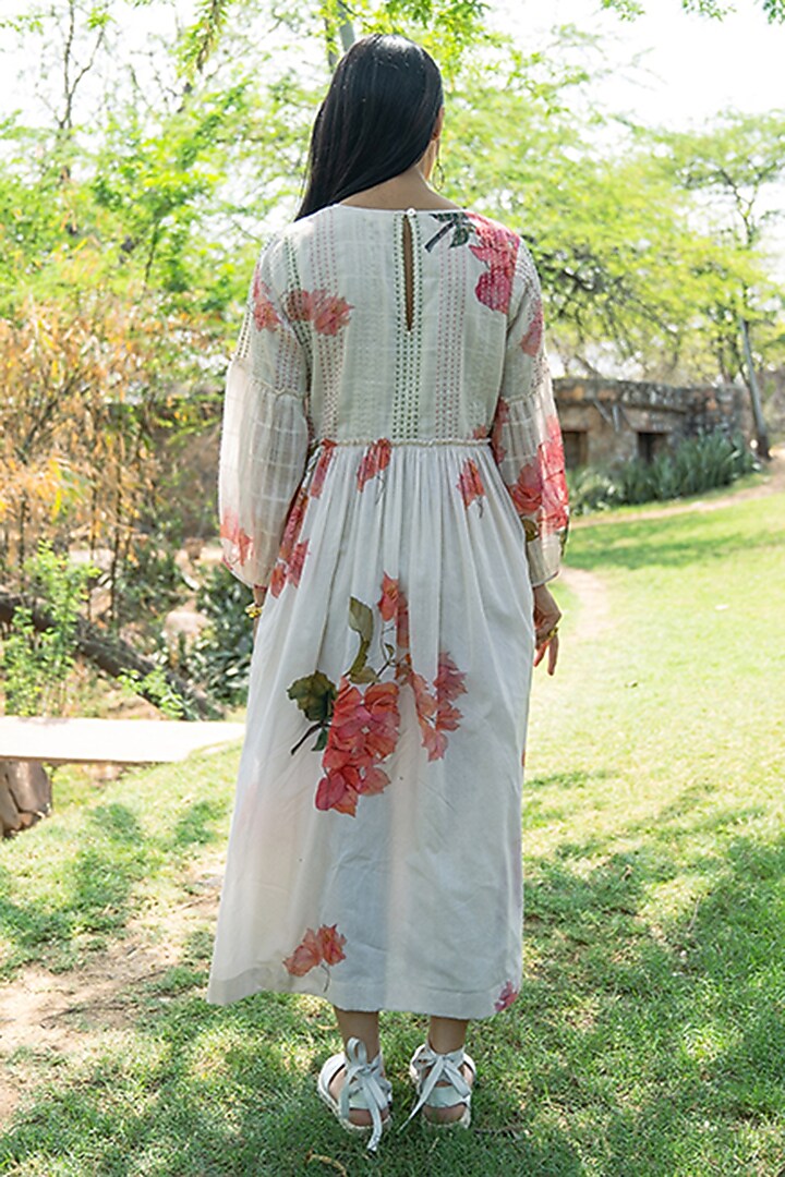 Off-White Gauze Cotton Floral Hand Painted Summer Dress by Raiman at Pernia's Pop Up Shop