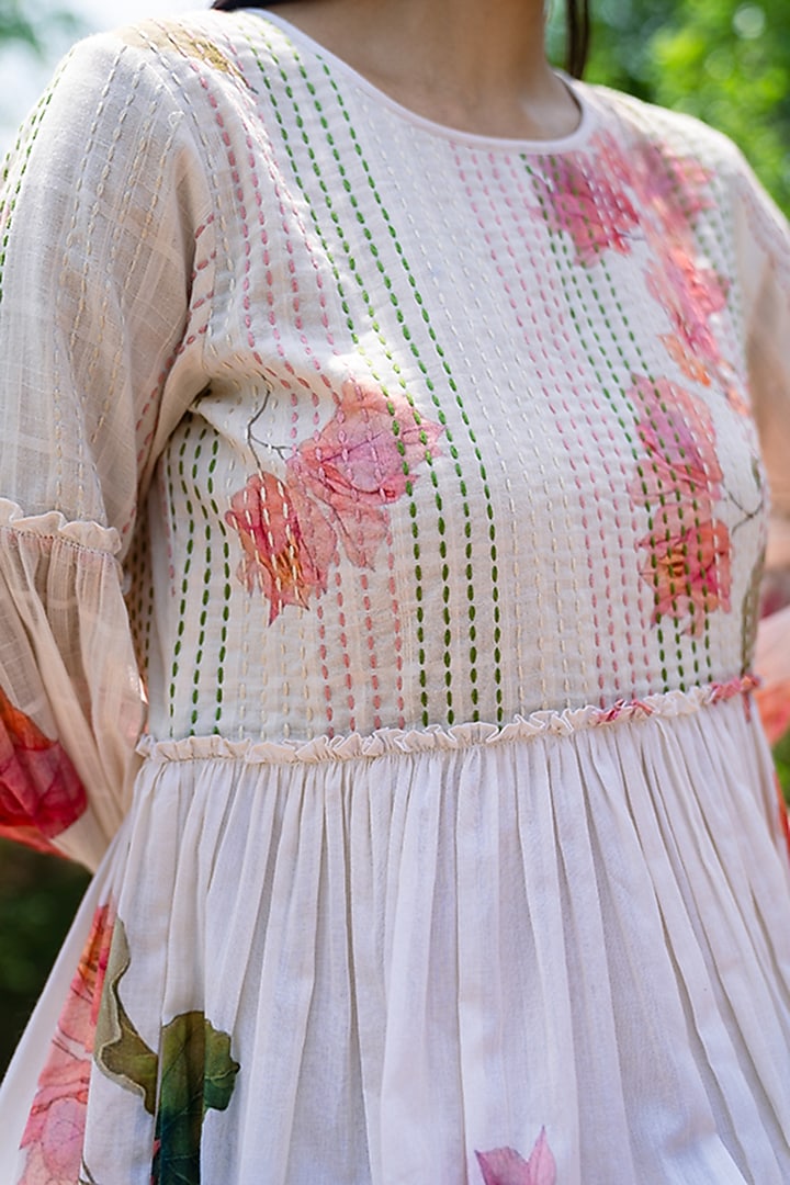 Off-White Gauze Cotton Floral Hand Painted Summer Dress by Raiman at Pernia's Pop Up Shop