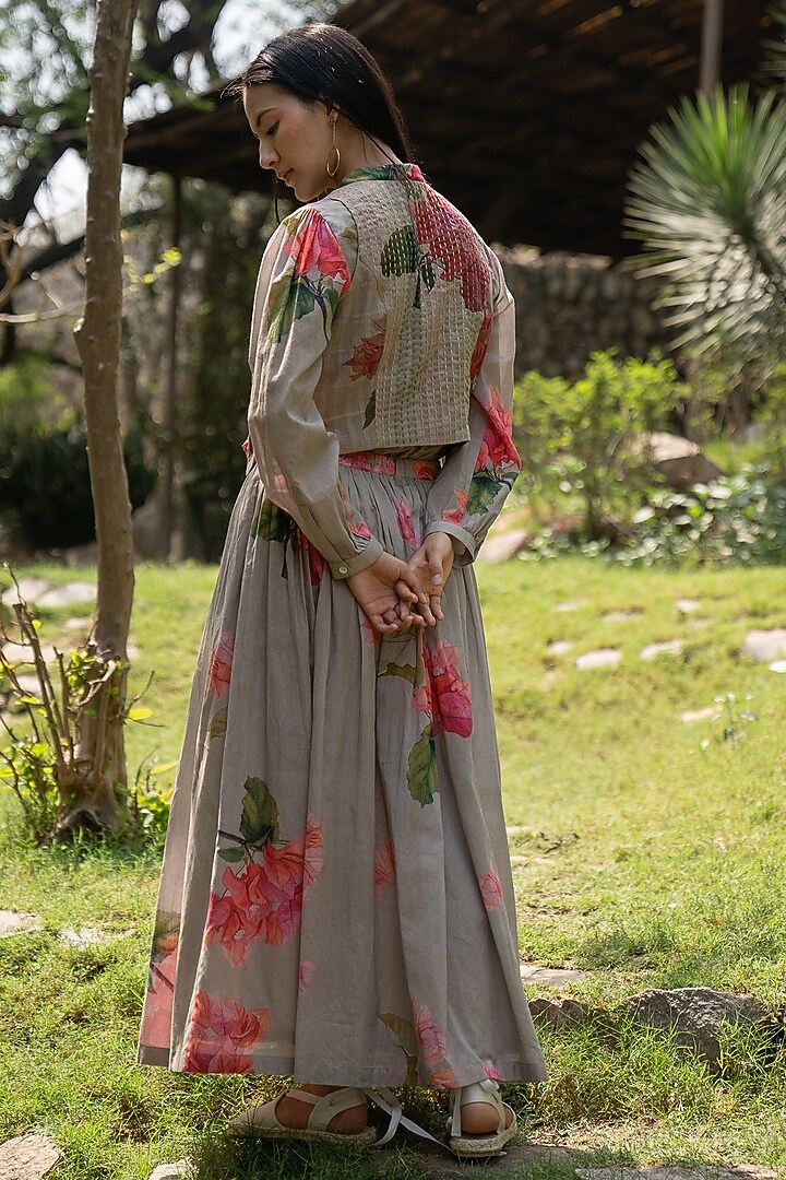 Sage Grey Soft Mul Cotton Floral Hand Painted Summer Dress by Raiman at Pernia's Pop Up Shop