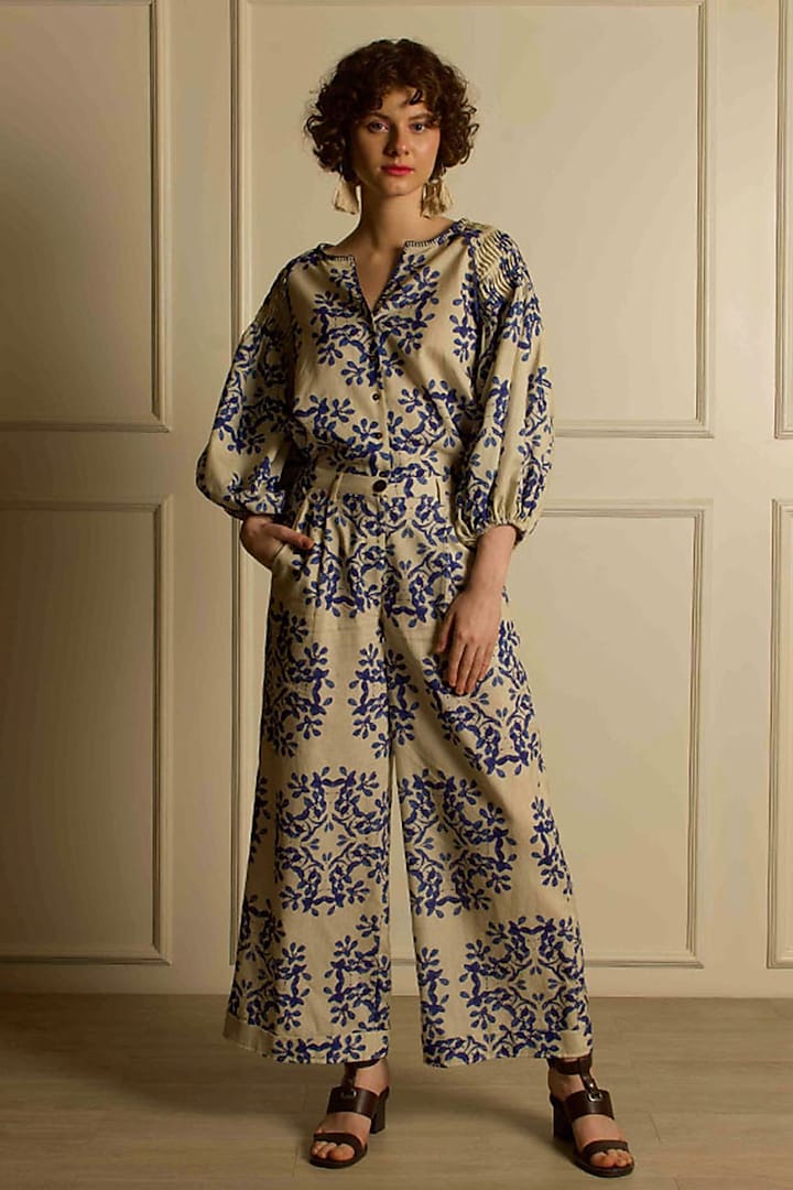 Ivory Cotton Linen Printed Co-Ord Set by RAIMAN