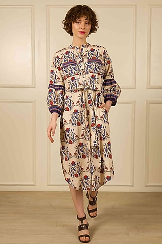 Ivory Cotton Printed Shirt Dress by RAIMAN