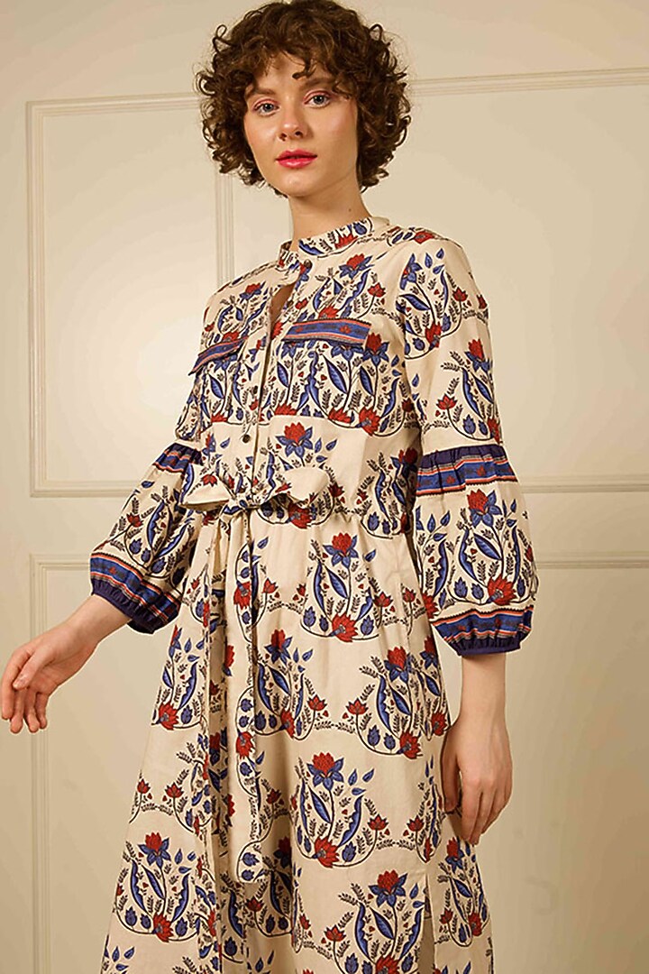 Ivory Cotton Printed Summer Shirt Dress by RAIMAN at Pernia's Pop Up Shop