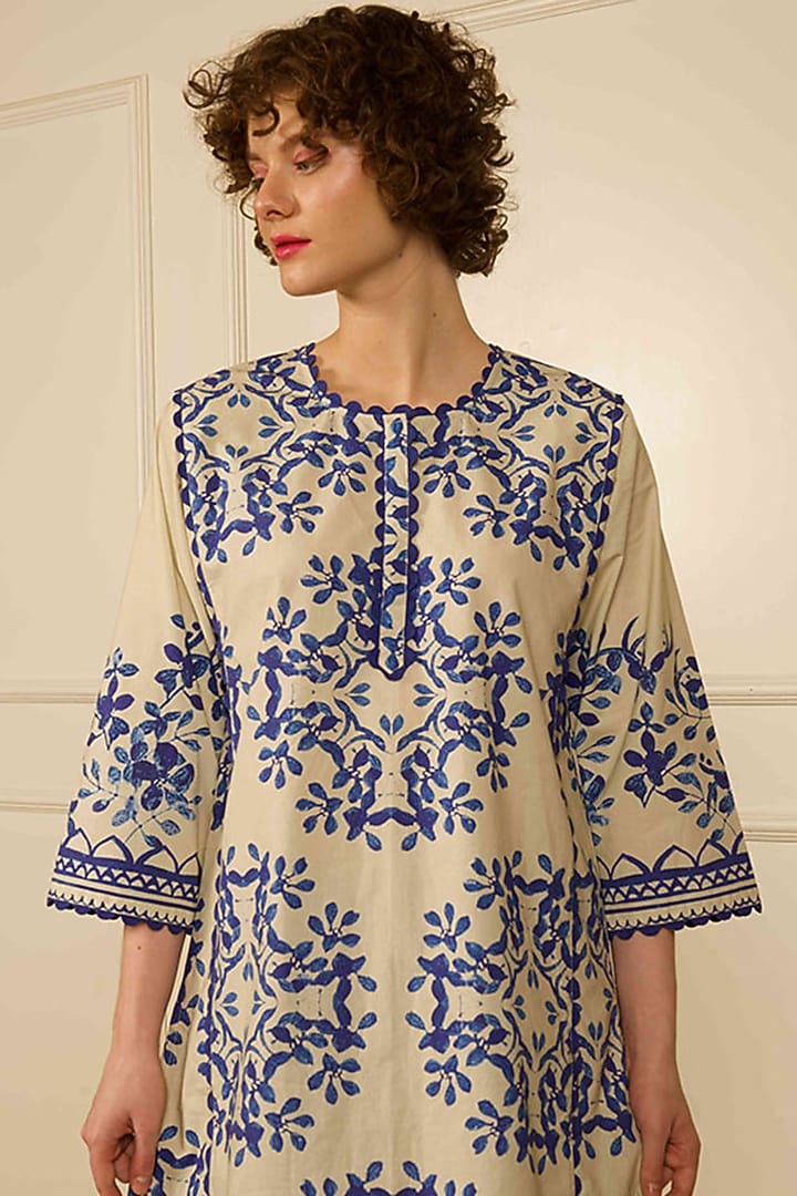 Ivory Cotton Printed Kurta Set by RAIMAN at Pernia's Pop Up Shop