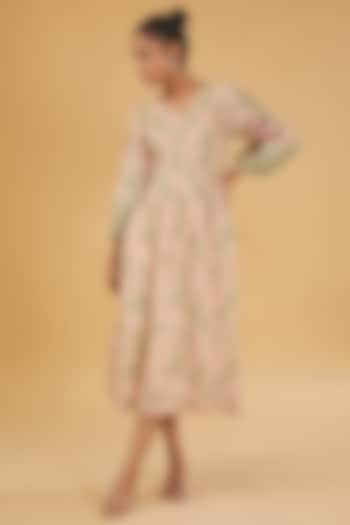 Pink Cotton Printed & Embroidered Midi Dress by RAIMAN at Pernia's Pop Up Shop