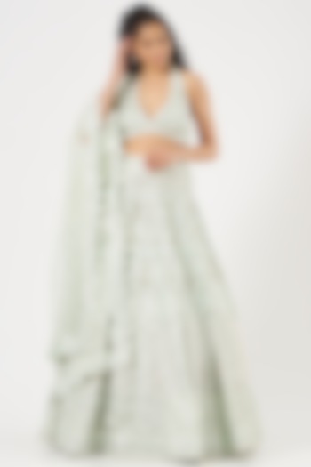 Mint Embroidered Bridal Lehenga Set by Rajbinder Chahal at Pernia's Pop Up Shop