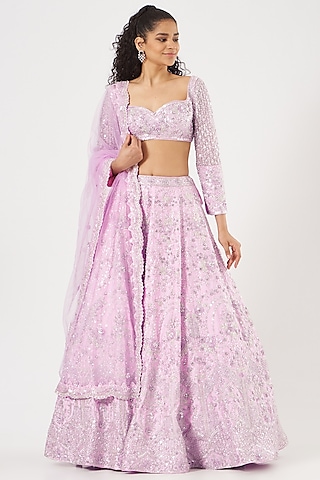 Lavender Lehenga Set With Embroidery by Rajbinder Chahal