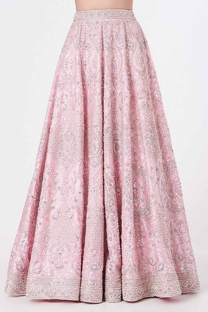 Powder Pink Hand Embroidered Bridal Lehenga Set by Rajbinder Chahal at Pernia's Pop Up Shop