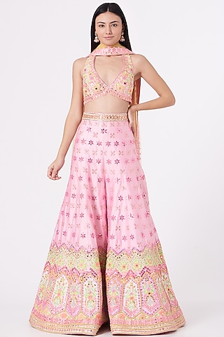 Blush Pink Embroidered Sharara Set by Rajbinder Chahal