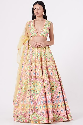 Mint Green Embroidered Lehenga Set by Rajbinder Chahal