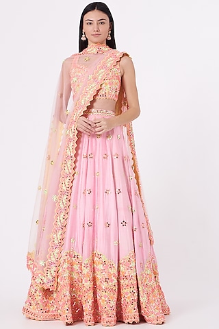 Blush Pink Embroidered Lehenga Set by Rajbinder Chahal