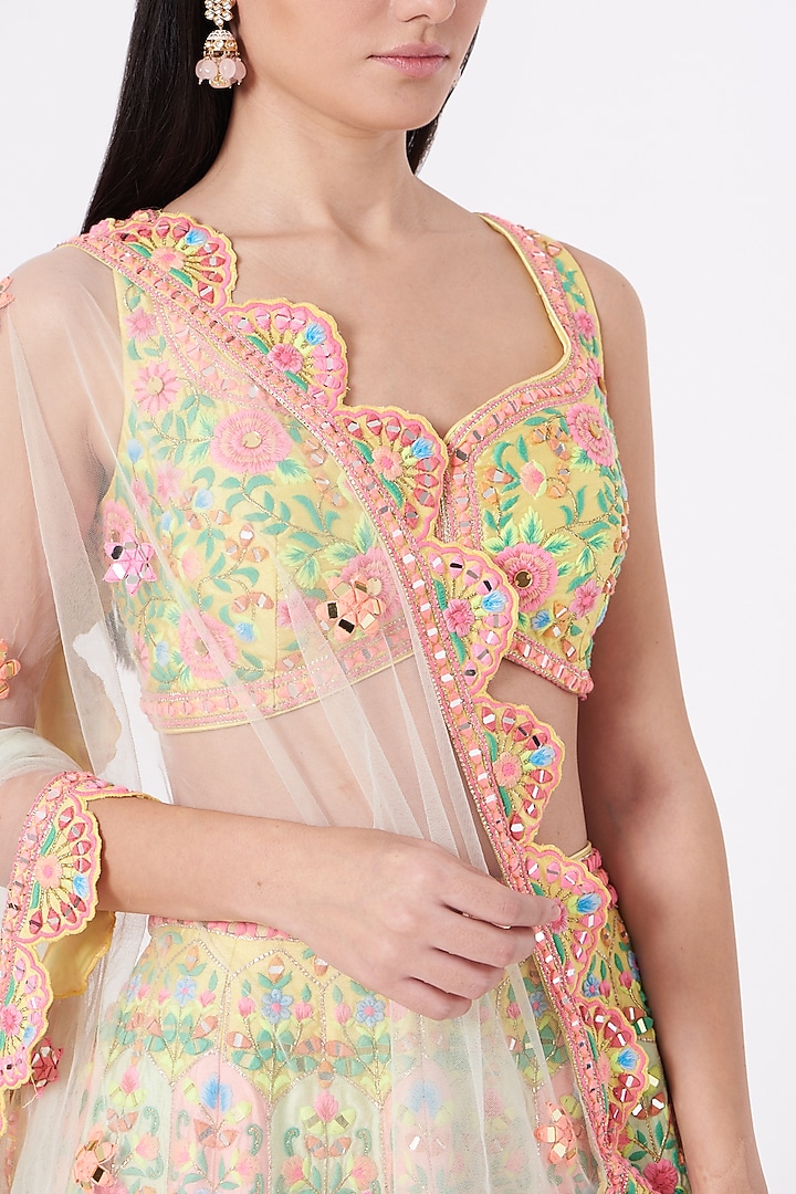 Light Yellow Embroidered Bridal Lehenga Set by Rajbinder Chahal at Pernia's Pop Up Shop