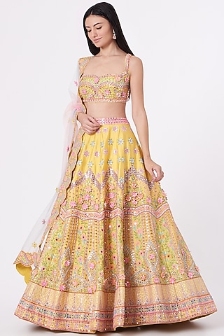 Yellow Embroidered Lehenga Set by Rajbinder Chahal
