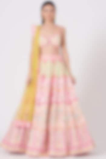 Blush Pink Thread Embroidered Lehenga Set by Rajbinder Chahal