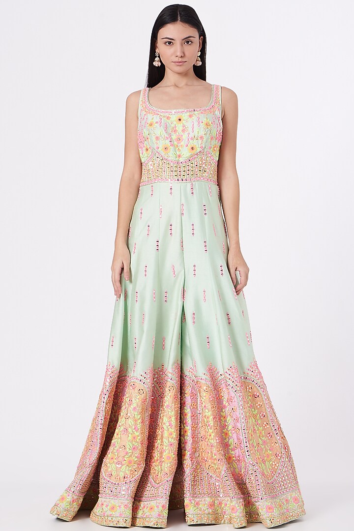 Sea Green Embroidered Jumpsuit by Rajbinder Chahal at Pernia's Pop Up Shop