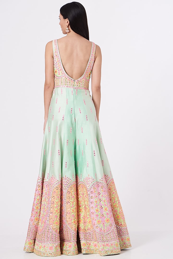 Sea Green Embroidered Jumpsuit by Rajbinder Chahal at Pernia's Pop Up Shop