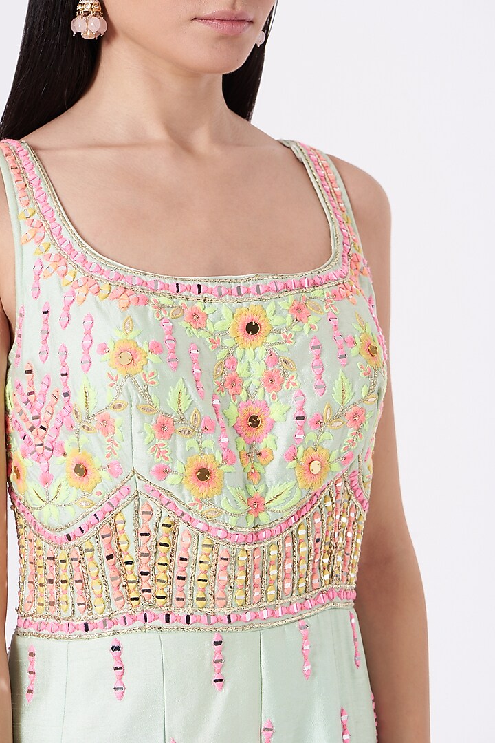 Sea Green Embroidered Jumpsuit by Rajbinder Chahal at Pernia's Pop Up Shop