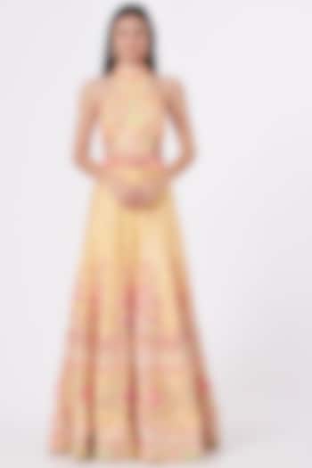 Yellow Embroidered Jumpsuit by Rajbinder Chahal