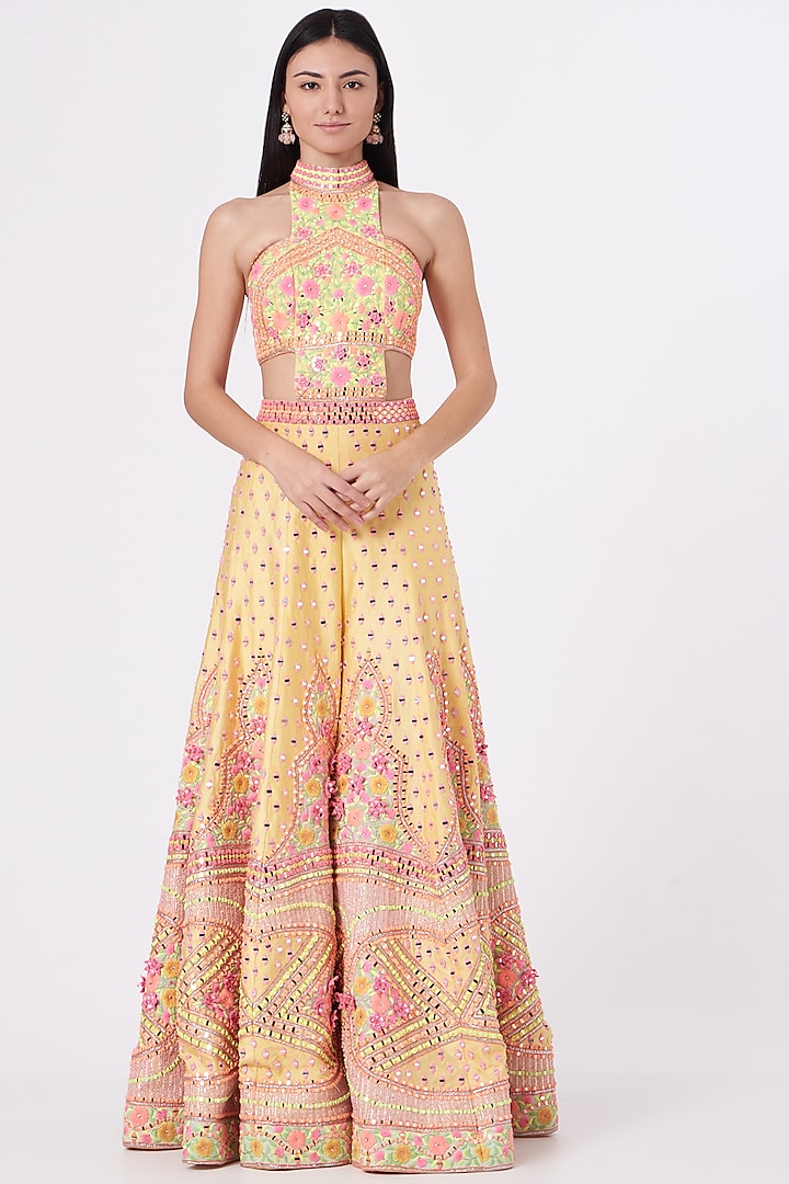 Yellow Embroidered Jumpsuit by Rajbinder Chahal