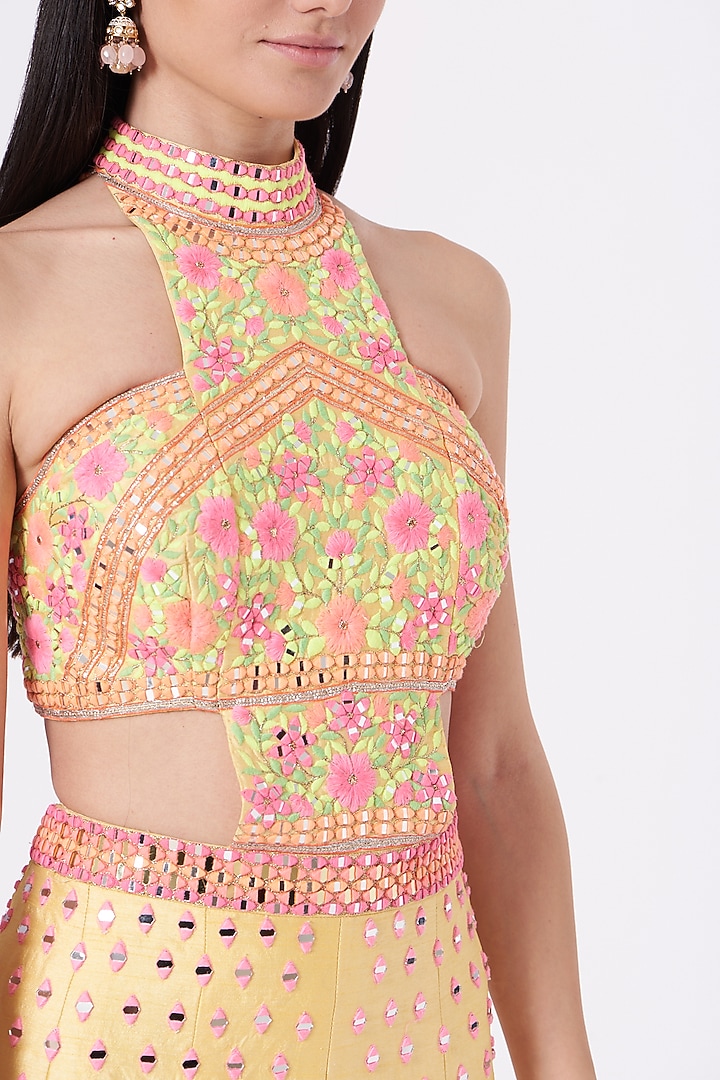 Yellow Embroidered Jumpsuit by Rajbinder Chahal at Pernia's Pop Up Shop