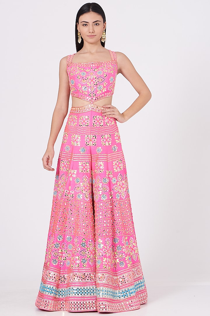 Pink Embroidered Jumpsuit by Rajbinder Chahal
