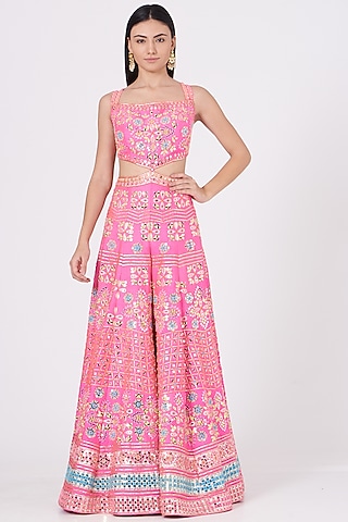 Pink Embroidered Jumpsuit by Rajbinder Chahal