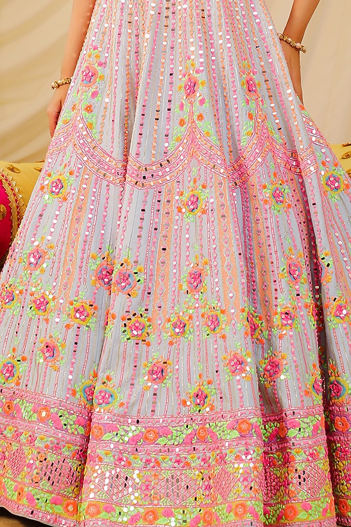 Powder Blue Embroidered Wedding Lehenga Set by Rajbinder Chaha at Pernia's Pop Up Shop