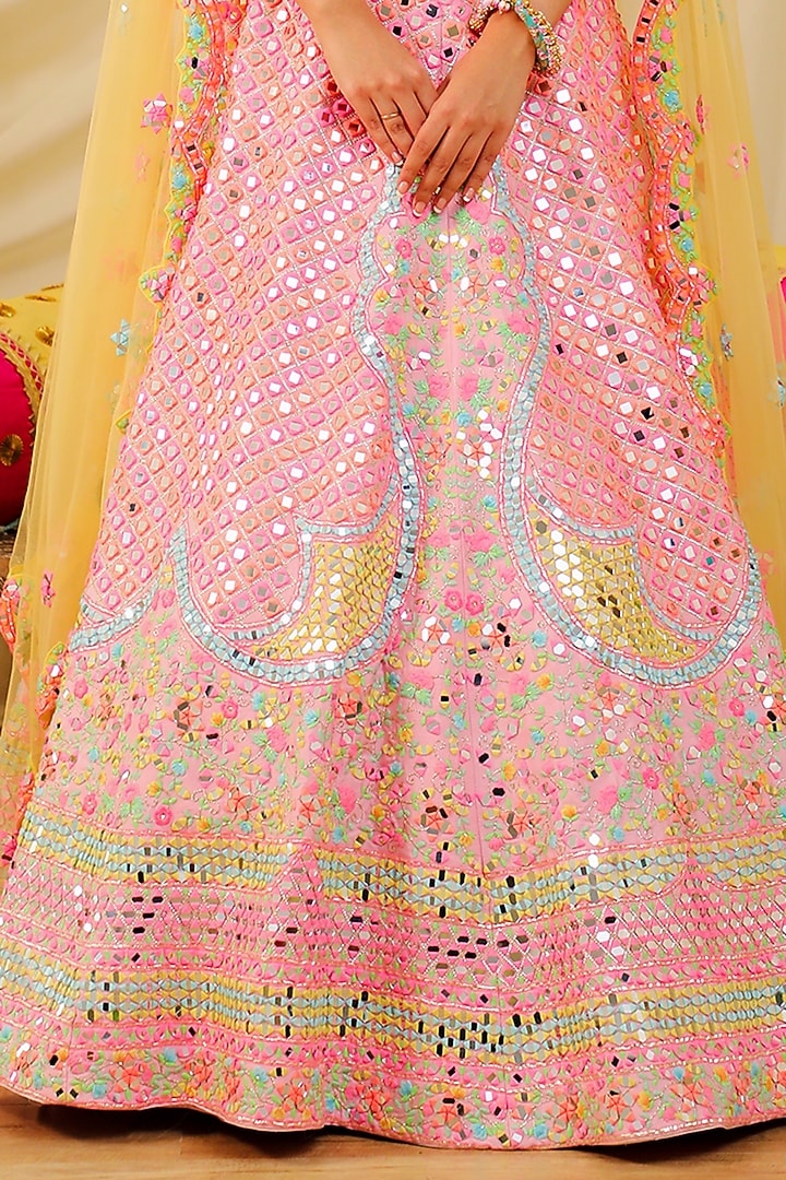 Pink Embroidered Bridal Lehenga Set by Rajbinder Chaha at Pernia's Pop Up Shop