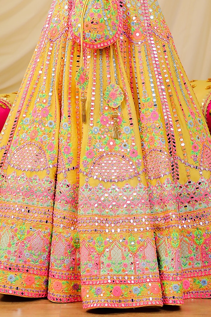 Yellow Embroidered Bridal Lehenga Set by Rajbinder Chaha at Pernia's Pop Up Shop