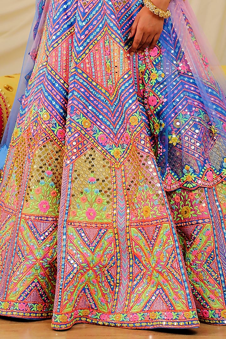 Dark Blue Embroidered Bridal Lehenga Set by Rajbinder Chaha at Pernia's Pop Up Shop