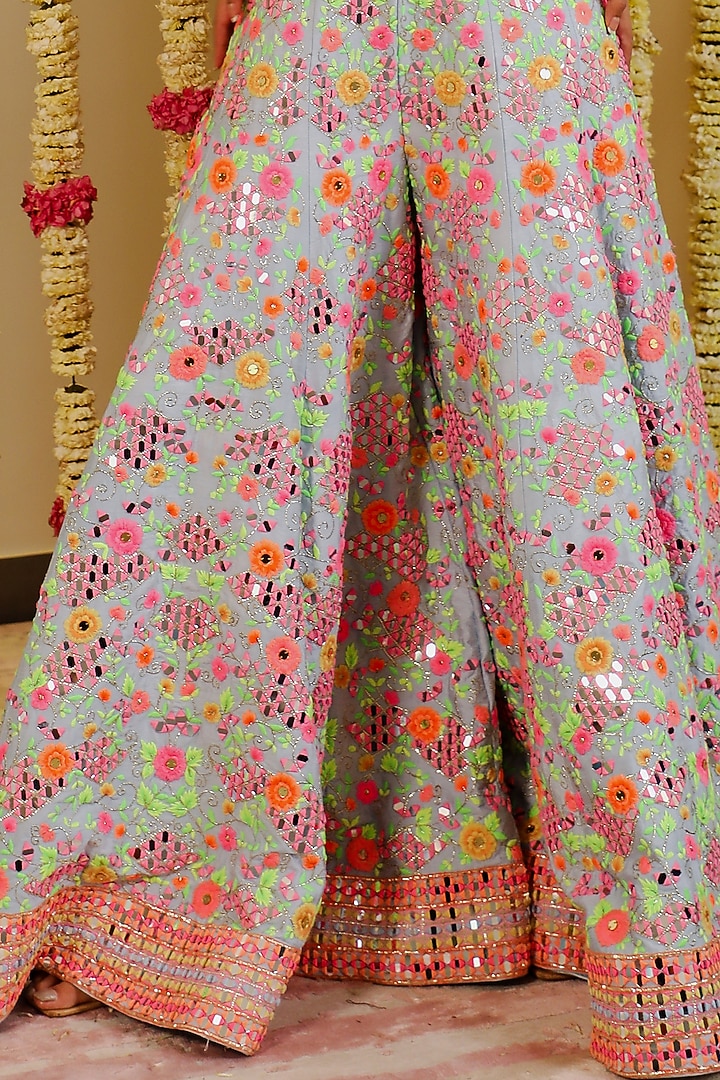 Powder Blue Dupion Silk Embroidered Jumpsuit by Rajbinder Chaha at Pernia's Pop Up Shop
