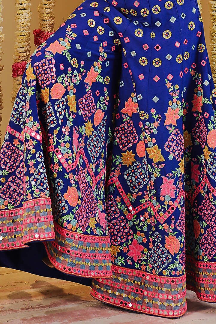 Dark Blue Dupion Silk Embroidered Jumpsuit by Rajbinder Chaha at Pernia's Pop Up Shop