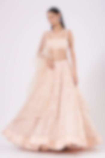 Peach Embroidered Wedding Lehenga Set by Rajbinder Chahal at Pernia's Pop Up Shop