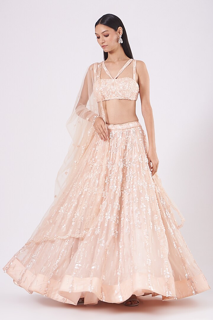 Peach Embroidered Wedding Lehenga Set by Rajbinder Chahal at Pernia's Pop Up Shop