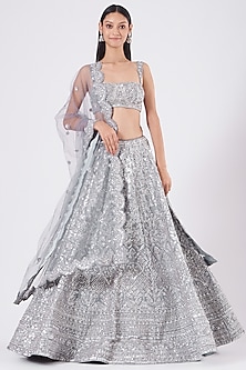 Grey Embroidered Lehenga Set by Rajbinder Chahal-POPULAR PRODUCTS AT STORE