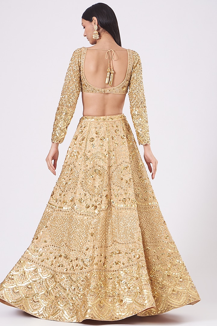 Golden Embroidered Bridal Lehenga Set by Rajbinder Chahal at
