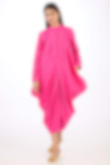 Pink Cotton Silk Draped Dress by Rishta By Arjun Saluja at Pernia's Pop Up Shop