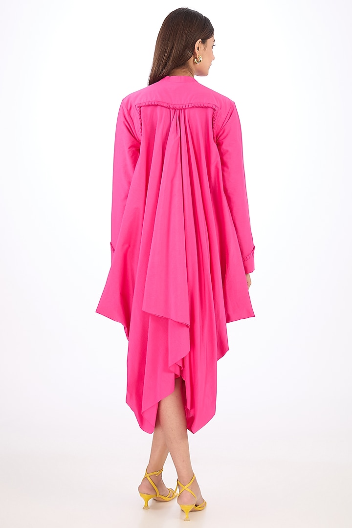 Pink Cotton Silk Draped Vacation Dress by Rishta By Arjun Saluja at Pernia's Pop Up Shop