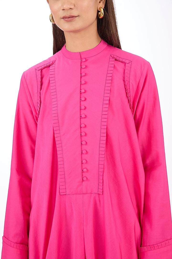 Pink Cotton Silk Draped Vacation Dress by Rishta By Arjun Saluja at Pernia's Pop Up Shop