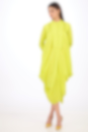 Yellow Cotton Silk Draped Dress by Rishta By Arjun Saluja at Pernia's Pop Up Shop