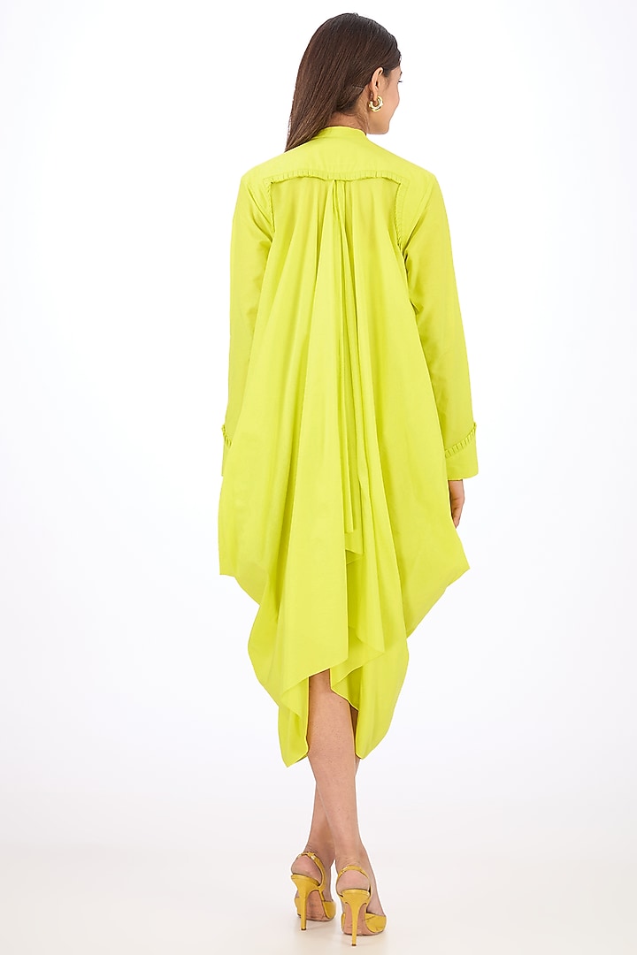 Yellow Cotton Silk Draped Vacation Dress by Rishta By Arjun Saluja at Pernia's Pop Up Shop