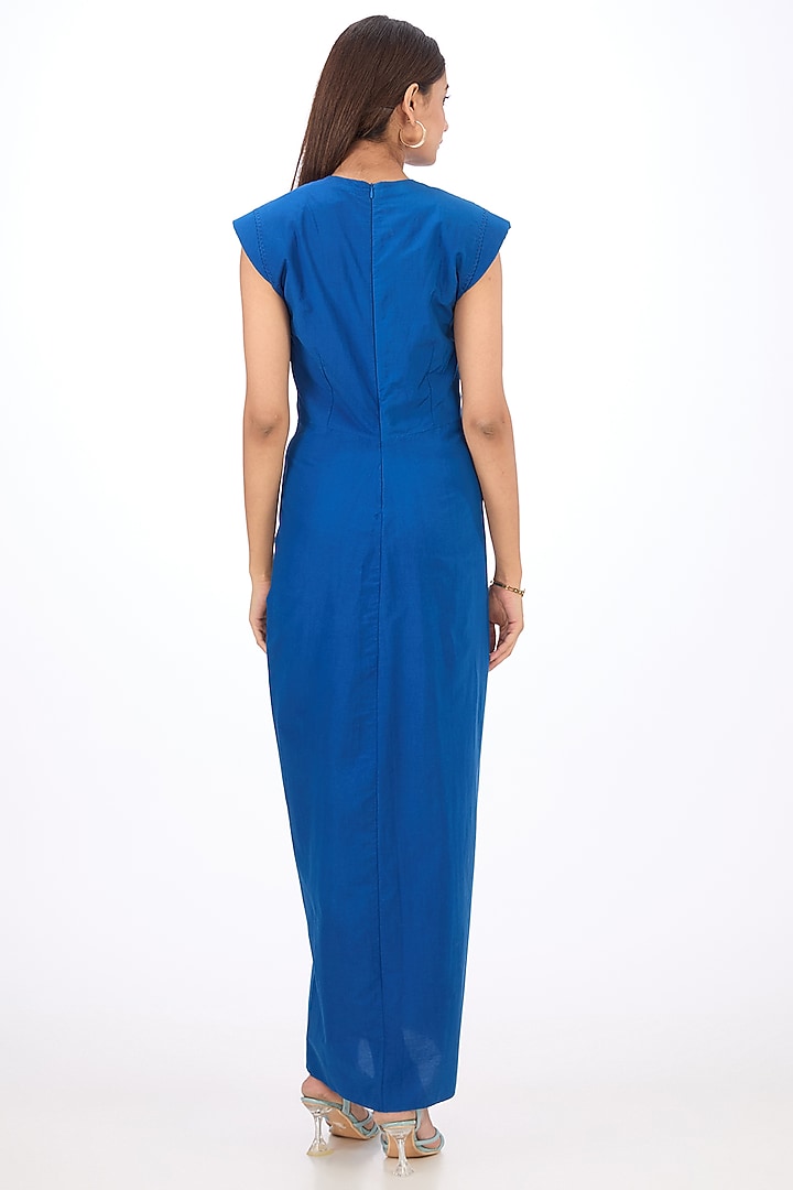 Blue Cotton Silk Knotted Maxi Vacation Dress by Rishta By Arjun Saluja at Pernia's Pop Up Shop