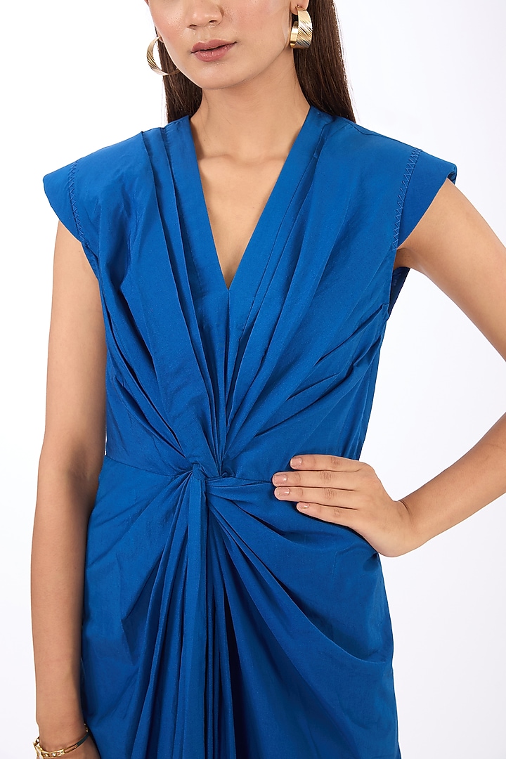 Blue Cotton Silk Knotted Maxi Vacation Dress by Rishta By Arjun Saluja at Pernia's Pop Up Shop