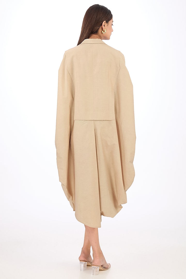 Beige Cotton Silk Midi Draped Vacation Dress by Rishta By Arjun Saluja at Pernia's Pop Up Shop