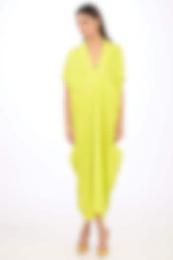 Yellow Cotton Silk Draped Dress by Rishta By Arjun Saluja at Pernia's Pop Up Shop