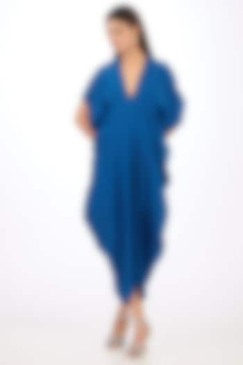 Blue Cotton Silk Draped Dress by Rishta By Arjun Saluja