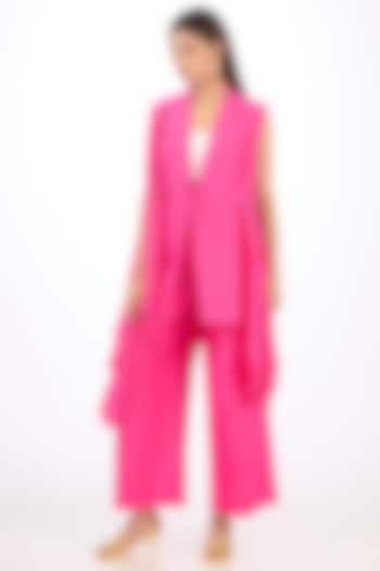 Pink Cotton Silk Asymmetrical Layered Vest by Rishta By Arjun Saluja at Pernia's Pop Up Shop