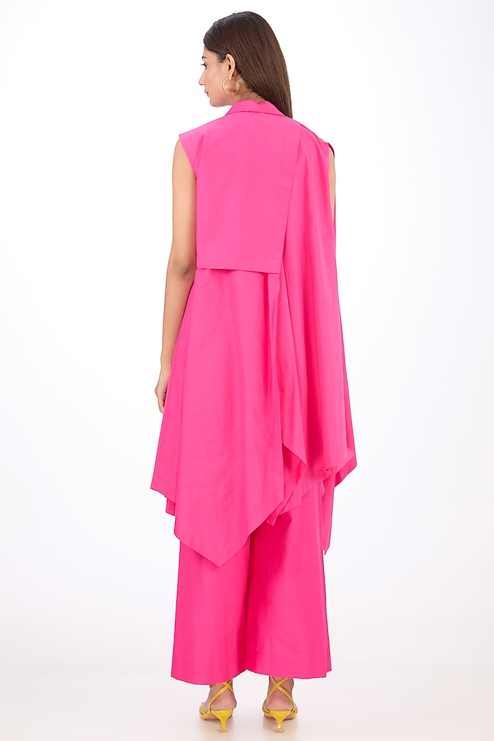 Pink Cotton Silk Asymmetrical Layered Vest by Rishta By Arjun Saluja at Pernia's Pop Up Shop