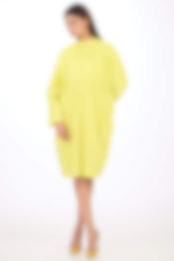 Yellow Cotton Silk Draped Dress by Rishta By Arjun Saluja at Pernia's Pop Up Shop